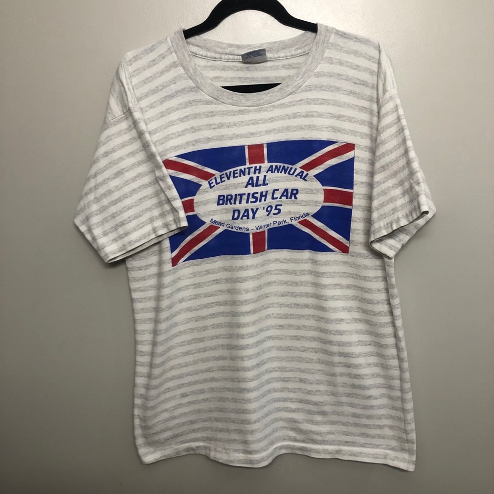 British car show 95 striped shirt gray vtg large